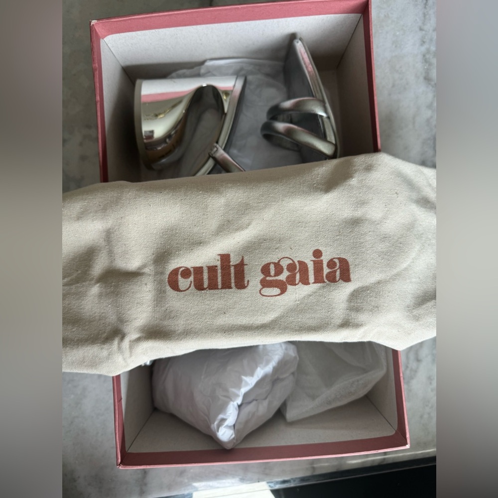 Cult Gaia Zuma 100mm Metallic Sandal Block Heel Size 38.5 - Picture 8 of 15